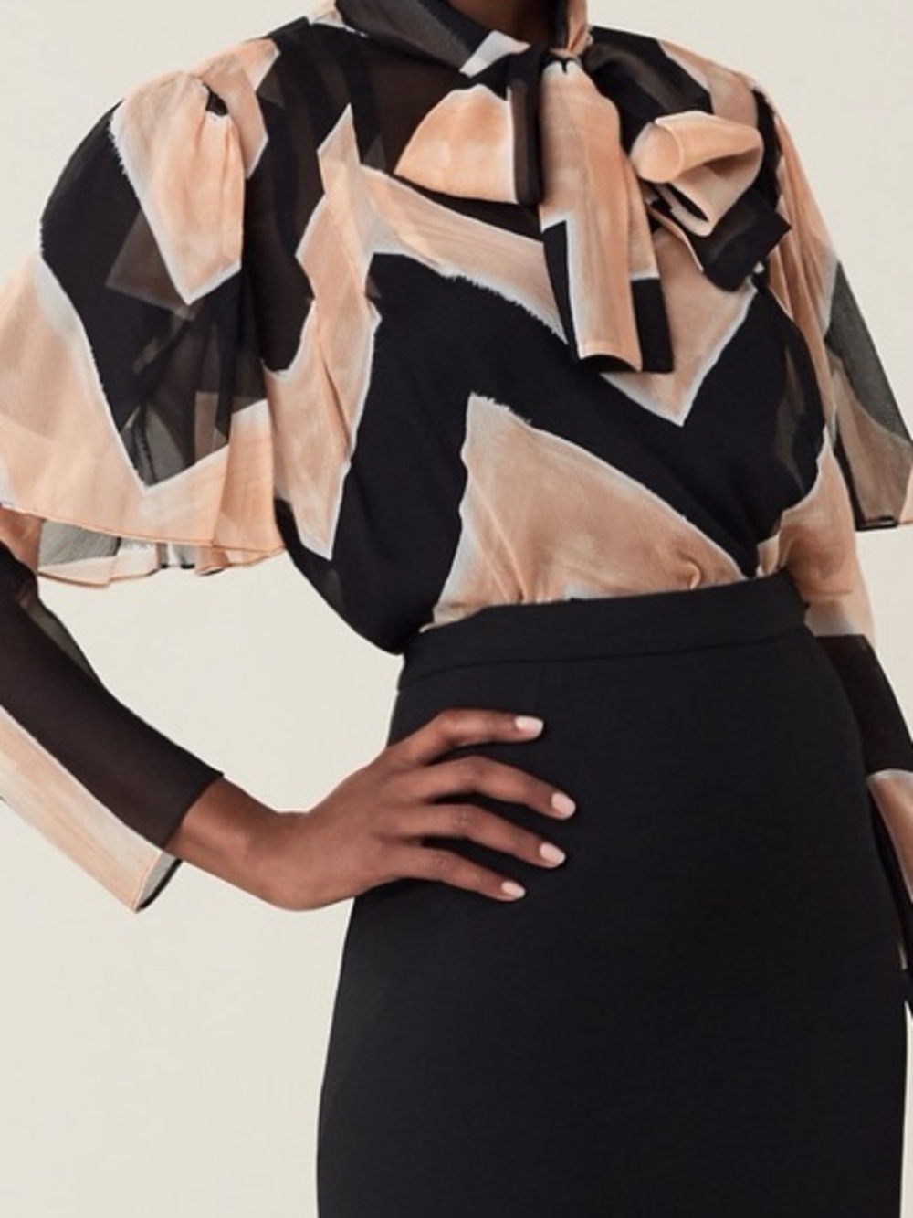 Diane Von Furstenberg silk bow sheer print blouse
